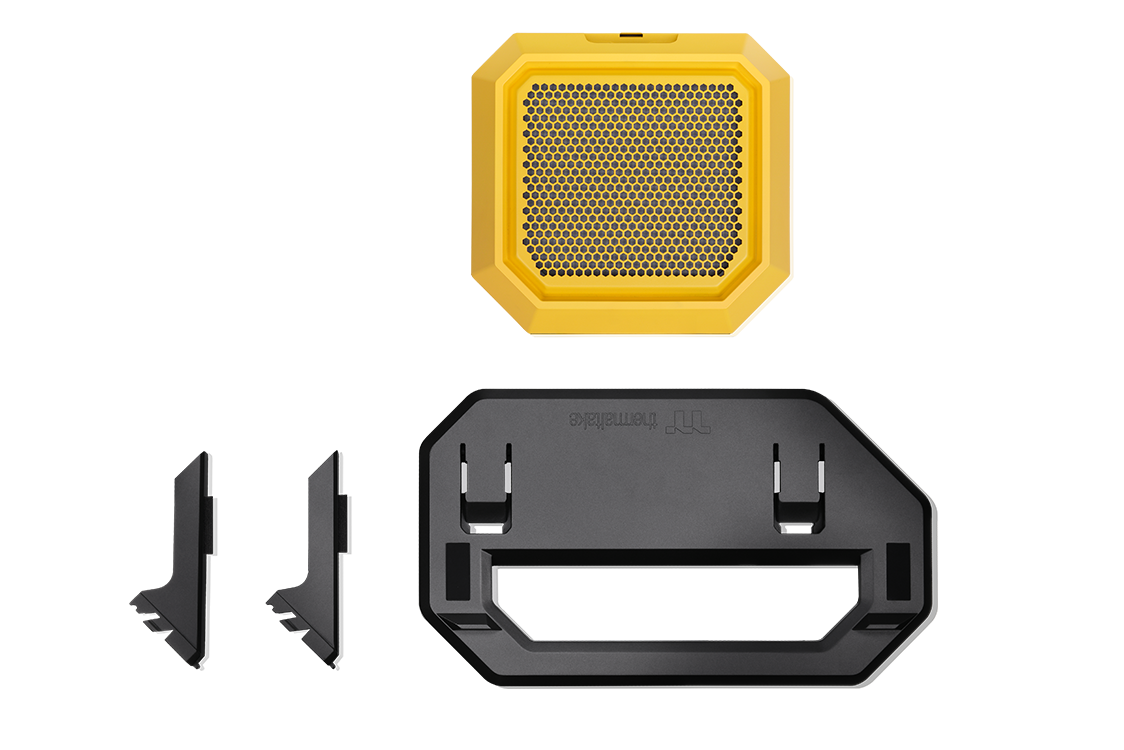 Tower 250 stand with bottom cover panel, display stand, and dust filter.